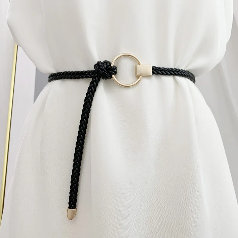 Fashion Women Pu Leather Thin Belt Wild Decorative Knotted Waist Rope High Quality Lady Dress Sweater Decoration Waistband