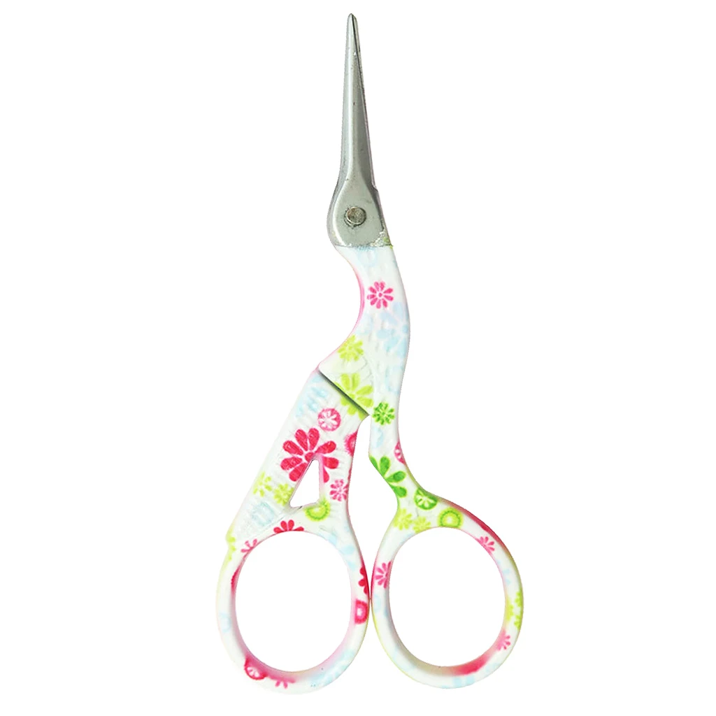 Vintage European Style Needlework Embroidery Scissors, Stork Shape, Printed Flower Pattern