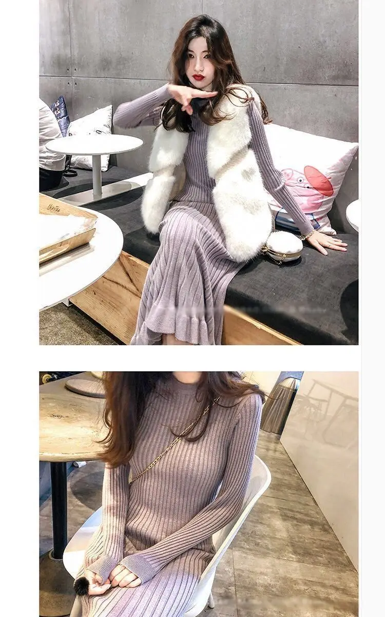 Long Sleeve Dress Women Slender O-neck Autumn Winter Elegant Chic Solid Midi 5-color All-match Knitted Fashion Ulzzang Vestido long sleeve wedding dresses