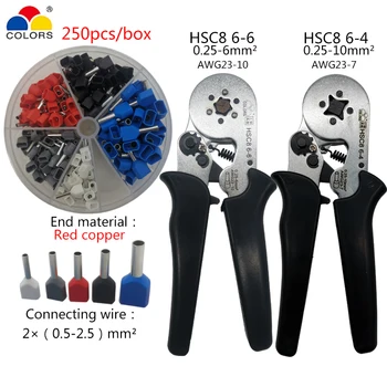 

HSC8 Crimping Pliers Crimper Tubular Terminal 0.25-6mm2 Crimper Suit Hand Tools Crimping Tools Double Terminals Box 0.5-2.5 Suit