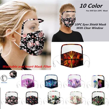 

10pcs Face Mask Print Eyes Shield Mask With Clear Window Sunscreen Reusable Mask Washable face shield Masque Face Mask Cloth