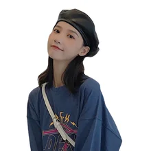 

Winter PU Leather Beret Hats For Women Girls Fashion Solid Flat Autumn Ladies Hat Retro Beanie Warm French Artist Painter Caps