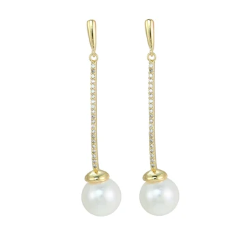 

L'amour&ma High Quality Crystal Long Dangle Earrings for Women Hot Sale Big Ball Simulated Pearl Earrings Party Jewelry Brincos