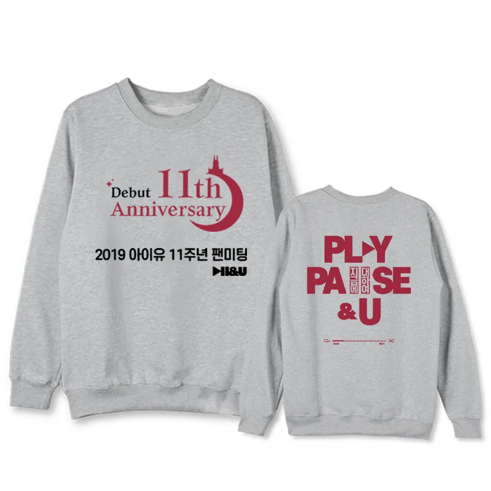 IU Lee Ji-eun KpOP debut 11th anniversary fan meeting вокруг поддержки свитера с круглым вырезом плюс Мужская Женская толстовка