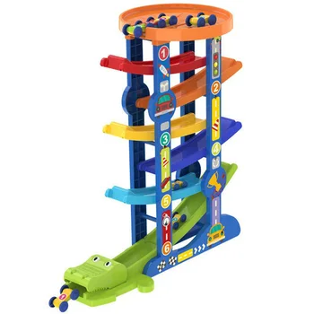 

Ramp Race Track and 6 Mini Inertia Car Sliding Toy Vehicel and Train Baby Toddler Motor Skill Developmental Kids Gift,7 Layer