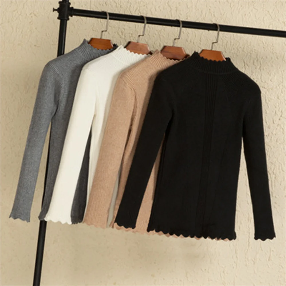 Женский трикотажный свитер с длинным рукавом черный или белый пуловер в