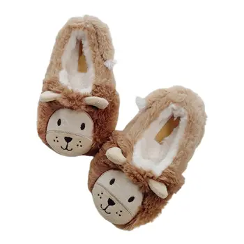 

Toddler Kids Winter Fuzzy Home Slippers Cartoon Lion Animal Embroidery Booties