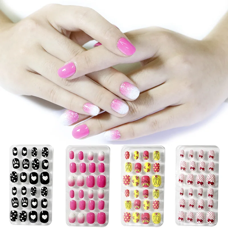 

24pcs Finished Nails for Adults and Children Portable Wearable Nail Piece Finished Product Cartoon Cute Nail Art Children Patch