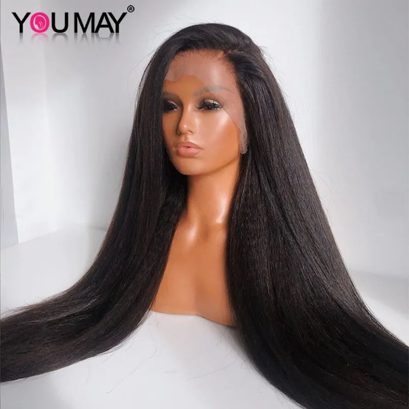 Wigs Human-Hair You May Transparent 250 Density Pre-Plucked Kinky Straight Full-Lace