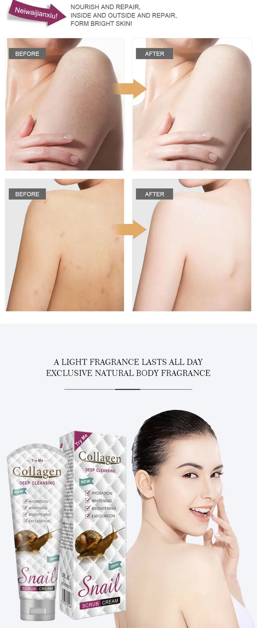 Esfrega o Corpo Esfrega o Caracol da Cara para o Alvejante Clareia o Tratamento o Colágeno de Laikou Esfoliante Hidratante Acne Exfoliating Iluminando Esfrega Que 4 Cheap Tratamentos esfoliantes e p corpo