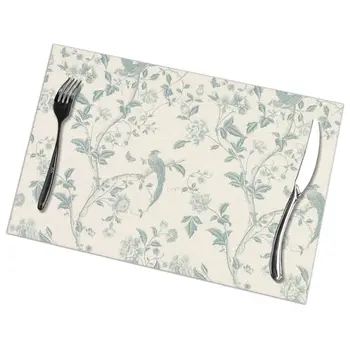 

6 Pcs Placemat White Duck Egg Blue Pattern Fabric Table Mats Tableware Kitchen Tool Table Mats