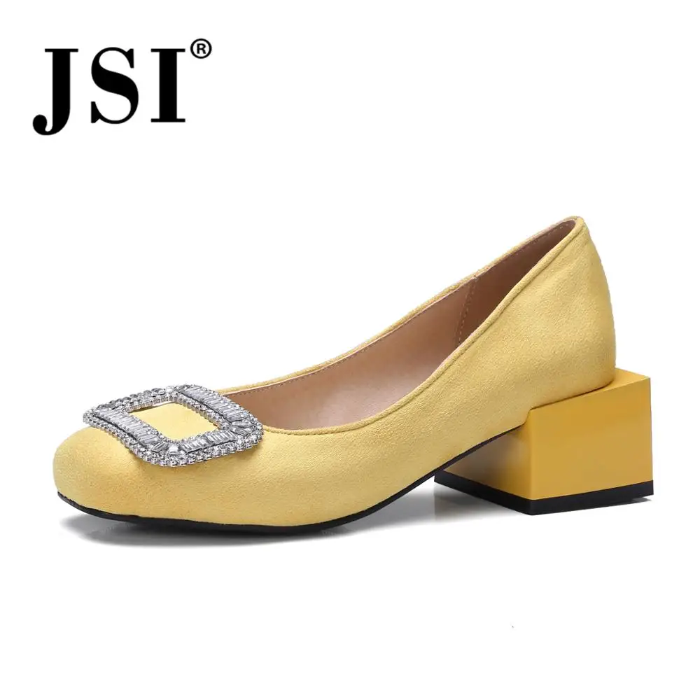 JSI/Женская обувь; женские туфли на среднем каблуке с квадратным носком без застежки; однотонные классические женские туфли-лодочки из флока ручной работы на квадратном каблуке; JE138