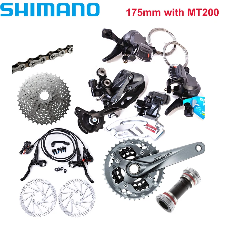 SHIMANO ALIVIO M4000 MTB велосипед группа набор M4050 3x9 Скорость Переключатель шатуны переключения FC-M4050 BB52 кассета с цепью MT200 - Цвет: 175mm with MT200