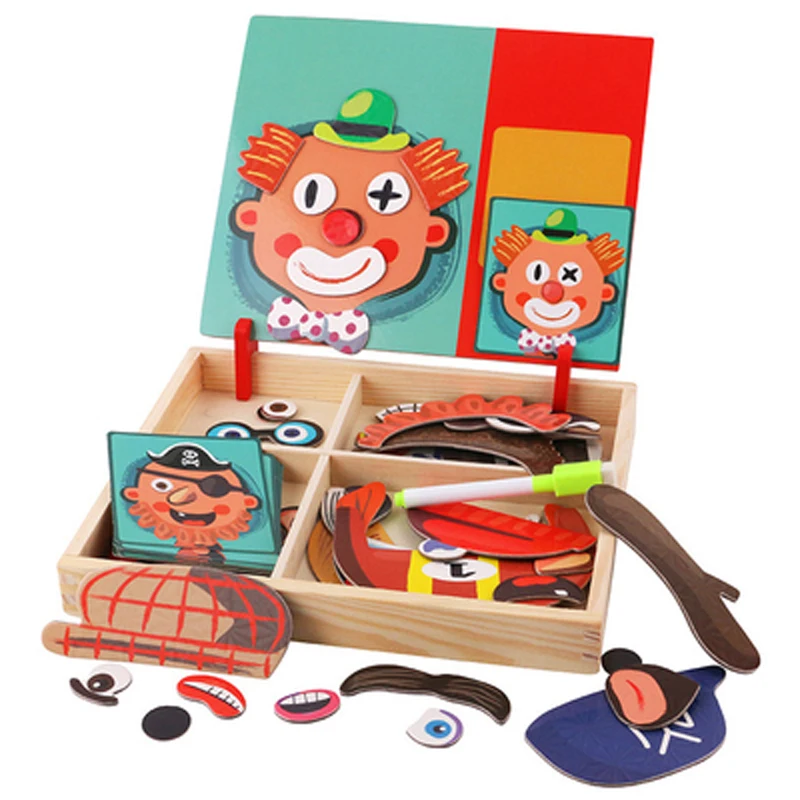 

Wooden Children Educational Pretend Play Learning Toys Magnetic Puzzle Wood Toy Face Features Dress Up Games Puzzles Wooden Toys