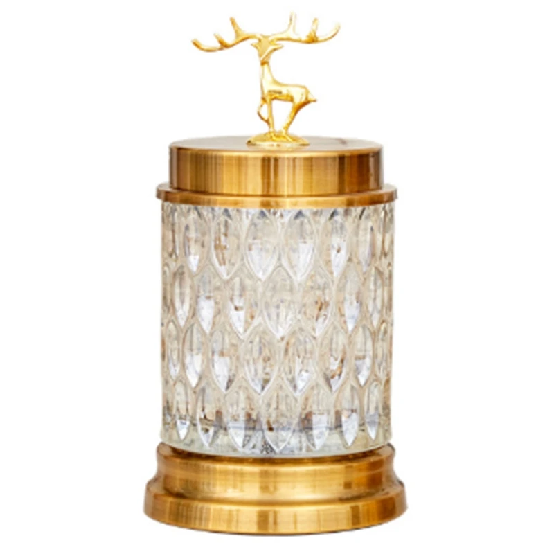 

European Crystal Glass Storage Canned Sugar Cans Deer Head Storage Bottle Candy Box Cotton Swab Jar Household Storage Tank Home