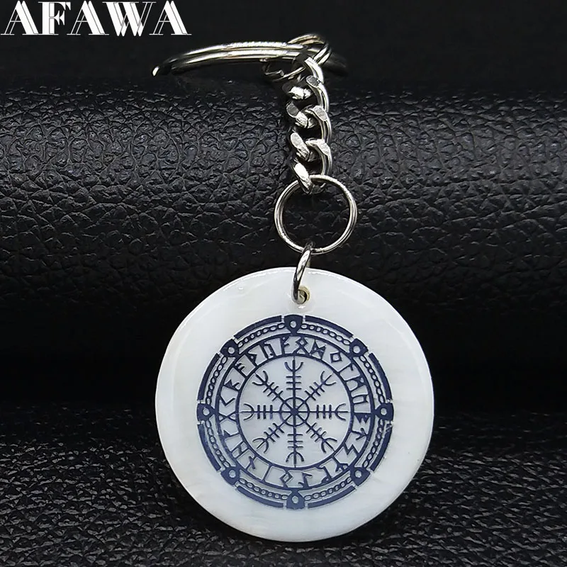 

Viking Icelandic Vegvisir Helmet Magical Staves Compass Rune Amulet Collier Shell Stainless Steel Keychain Men Jewelry K77661B
