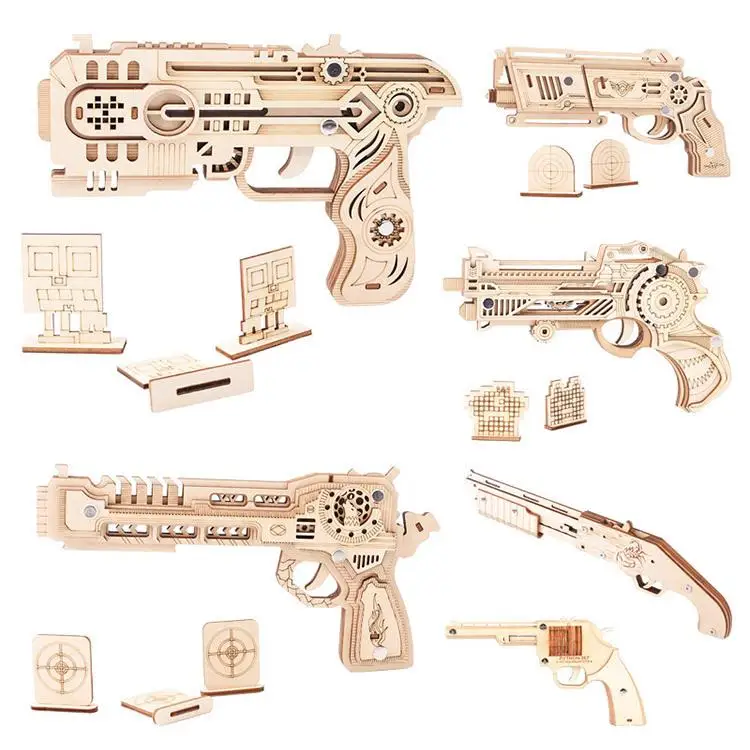 Corte a Laser Quebra-cabeça de Madeira Arma para o Menino Faça Você Mesmo Woodcraft Conjunto Kit Caça Lobo Águia Trem Dragão Borracha Banda Presente Natal 3d 2 High Quality Brinquedos e hobbies