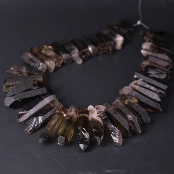 

15.5"/strand Large Size Raw Smoky Quartzs Top Drilled Point Pendant,Natural Brown Crystal Quartz Stick Spike Bead Jewelry Making