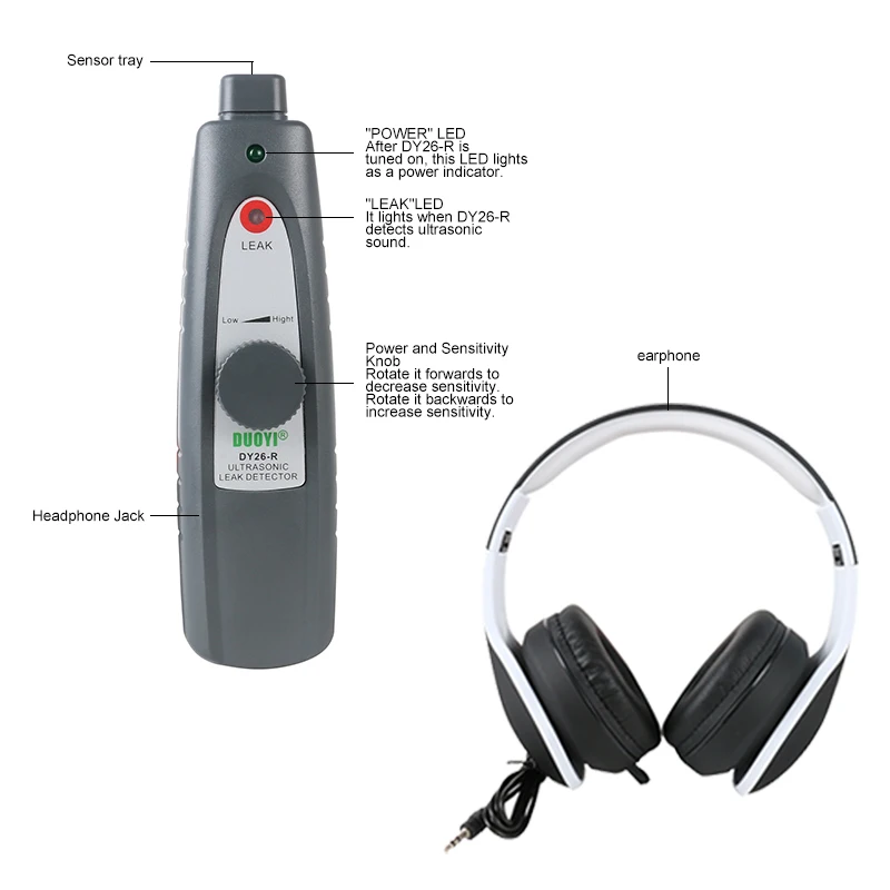 Goede DUOYI DY26 Mini Ultrasone Fout Detectoren Gas Handheld Draagbare Vacuüm Afdichting Lekkage Tester Locatie Bepalen Lek Tester