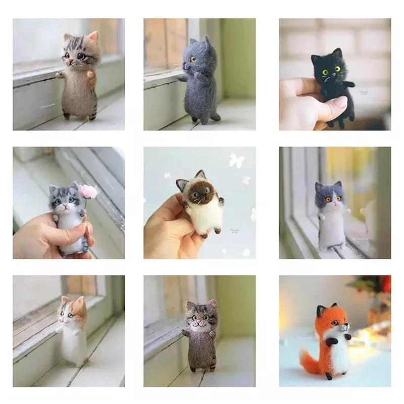 Unfinish Fashion Siamese Hawksbail Tabby Civet Cat Kitty wool doll women handmade needle felt kit package 1Kit for kids