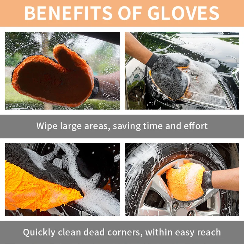 Car Glove Detailing Auto Wash Maintenance Wet And Dry Foam Clean Double-sided Soft Coral Gloves Automotive Washing Accessories car cleaning gloves microfiber car mitt microfiber cleaning gloves microfiber washing gloves microfiber gloves