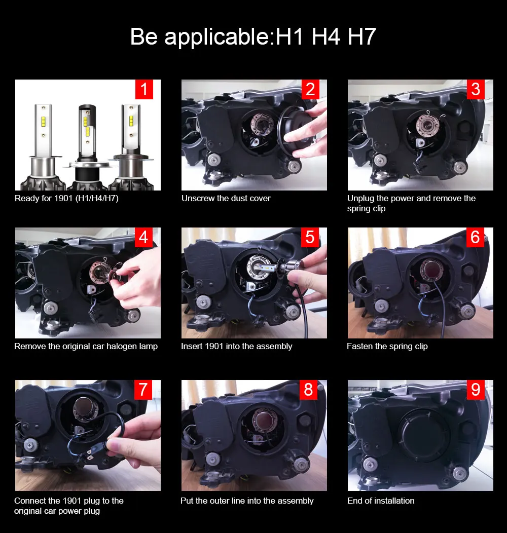 LSlight H1 светодиодный H7 огни H8 H9 H11 H4 светодиодный 9005 HB3 9006 HB4 12V 6000K фаре Авто para лампы стайлинга автомобилей фары лампы 6000K