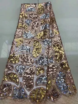 

2020 latest multicolor sequins with irregular geometric pattern mesh embroidery Nigerian style lace dress party fabric