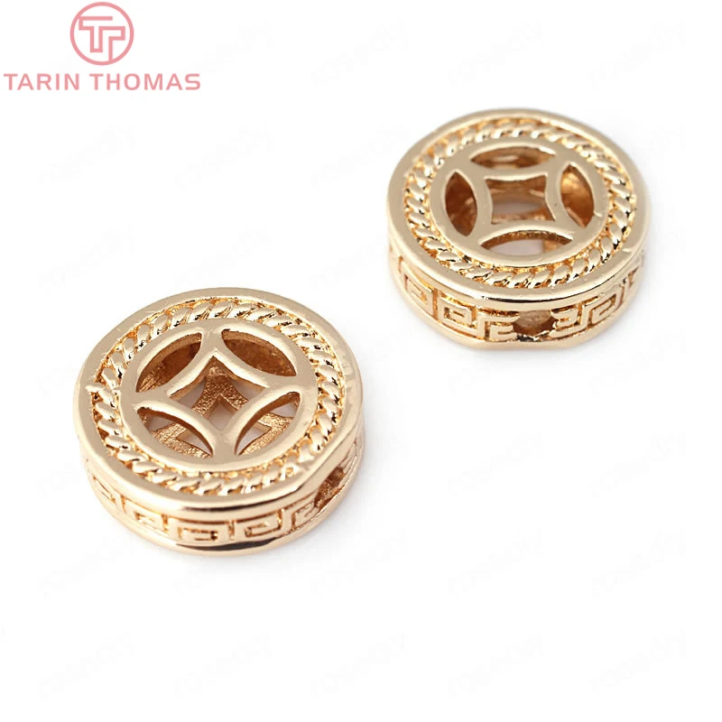 (31997)6PCS 15*4.5MM 24K Champagne Gold Color Brass Round Coins Bracelets Spacer Beads High Quality Jewelry Findings Accessories | Украшения