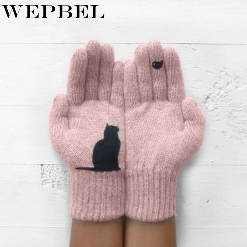 WEPBEL женские Мультяшные кошки птицы перчатки осень зима теплые кашемировые