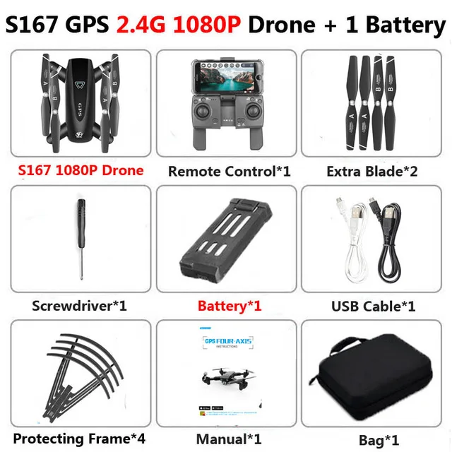 S167 gps Дрон с камерой 5G RC Квадрокоптер Дрон 4K wifi FPV складной вне точки Летающий жесты фотографии вертолет для видеосъемки игрушка - Цвет: 2.4G 1080P 1B Bag