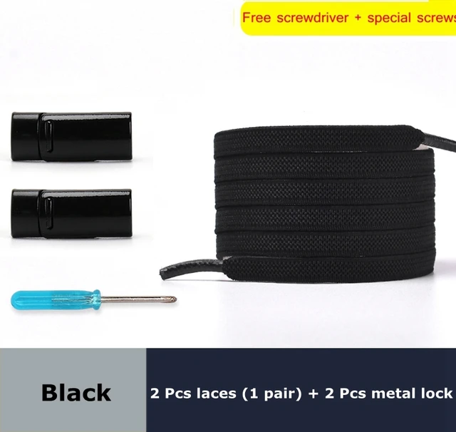Magnetic lock Elastic Shoelaces Flat Of Sneakers No tie Shoe Laces Metal locking Easy to put on and take off Lazy Shoelace black