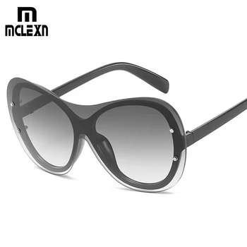 

MCLEXN Sunglasses Gradient Rimless Women Vintage Brand Driving Sun Glasses Mn Big Frame Sunglass Retro Siamese Eyewear