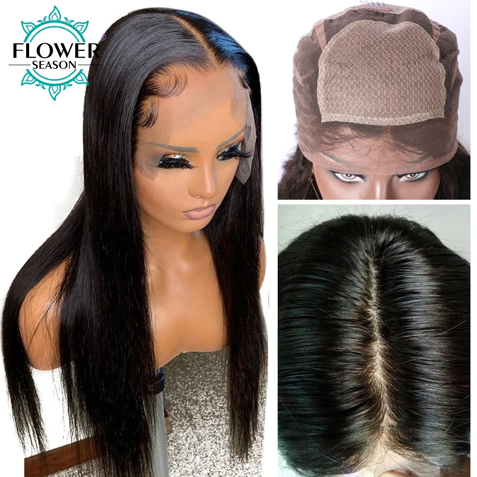 

Glueless 5*4.5 Silk Base Human Hair Wigs Pre Plucked Silky Straight Ful Lace wig Indian Remy Hair With Baby Hair Bleached Knots 8''-24'' Natural Color 130% Density For Women FlowerSeason