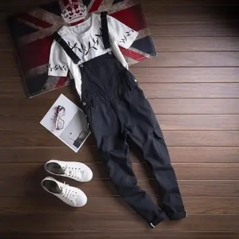 

Spring Men's Casual Bib Pants Japanese Siamese Suspenders Boys Slim Korean Nine Pants