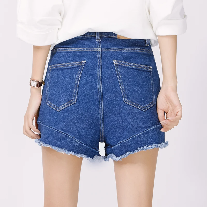 Женские джинсовые шорты LEIJIJEANS синие Асимметричные с бахромой большие размеры