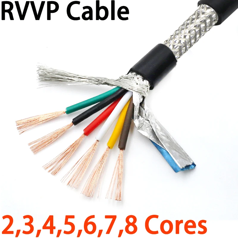 Кабель RVVP 1 м экранированный провод 22 20 18 17 15 AWG 2/3/4/5/6/7/8/10 ядер голая медь ПВХ