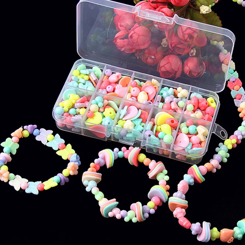 

DIY Handmade Beaded Kids Jewelry Making Necklace Bracelets Headdress Beads Kit Box Storage Craft For Jewelry Making Accessories