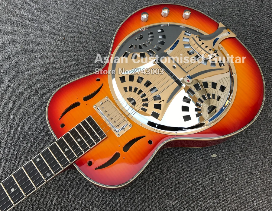 Вишневый Sunburst резонатор для Добро стали электрогитара с пламенным ...