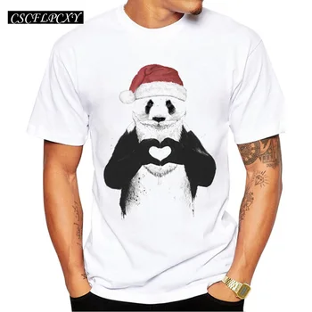 

Santa panda/ lion/ Dinosaur Printed Men T Shirt 2019 Hipster Panda Christmas Tee Shirts Short Sleeve Tops Funny Retro T-Shirt