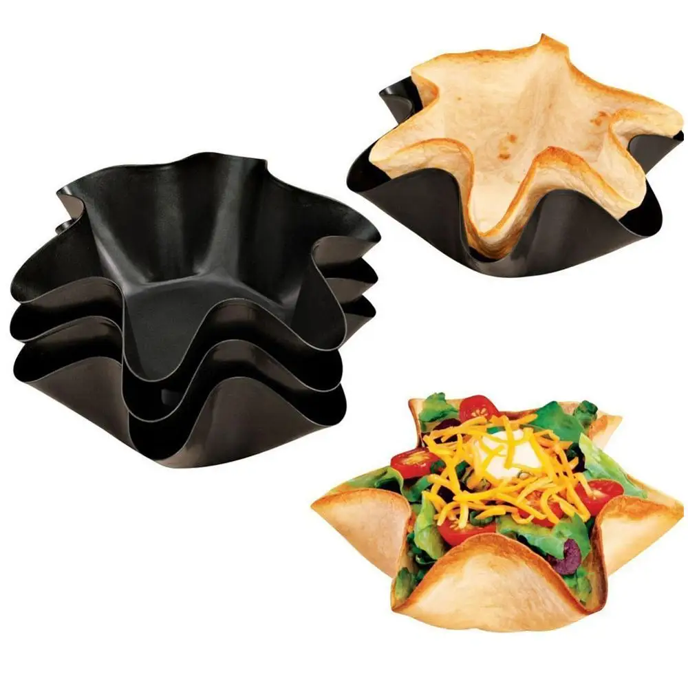 Nonstick Carbon Steel Tortilla Shell Pans Baking Molds Tostada Bake and Serve Sets Black 6 6 Pack Taco Salad Bowl Maker Molds 