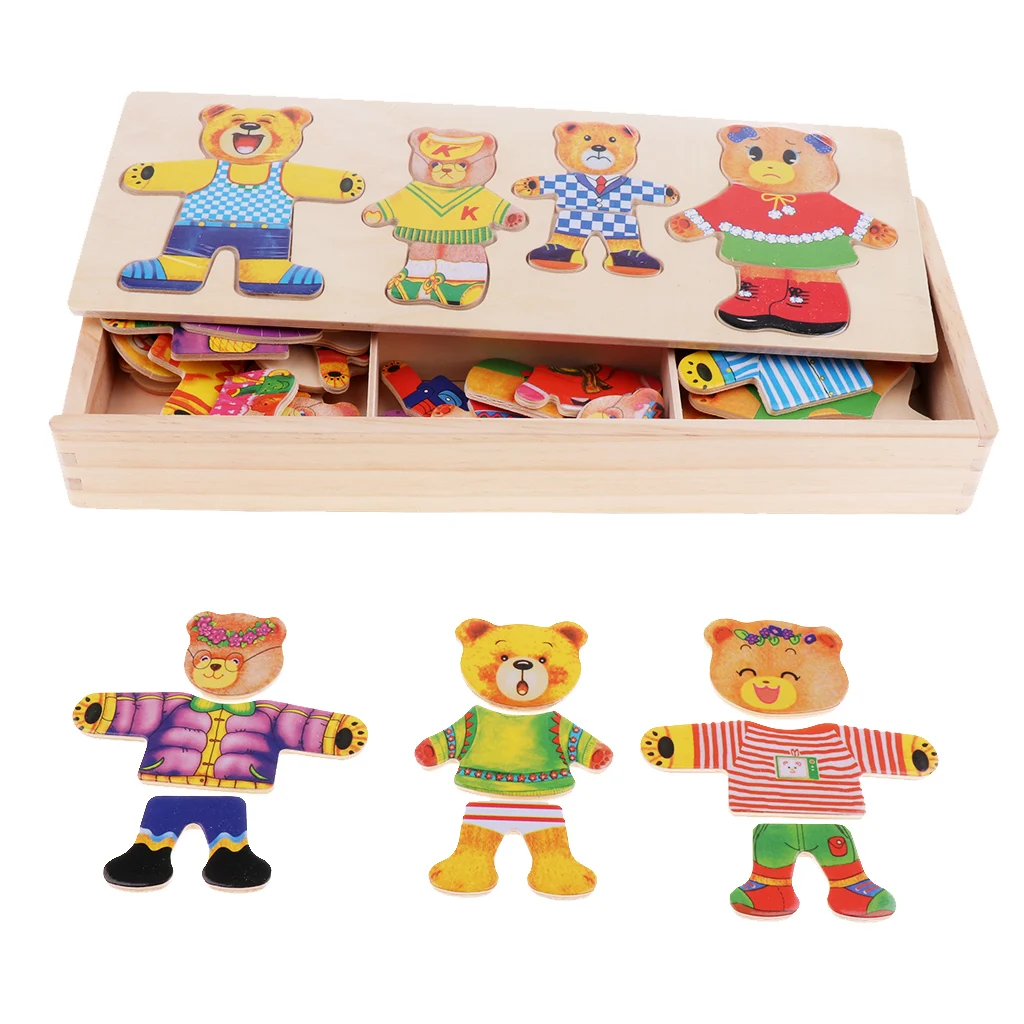 Kids Toddler Bear Animals Jigsaw Puzzle Baby Developmental Wooden Game Toy