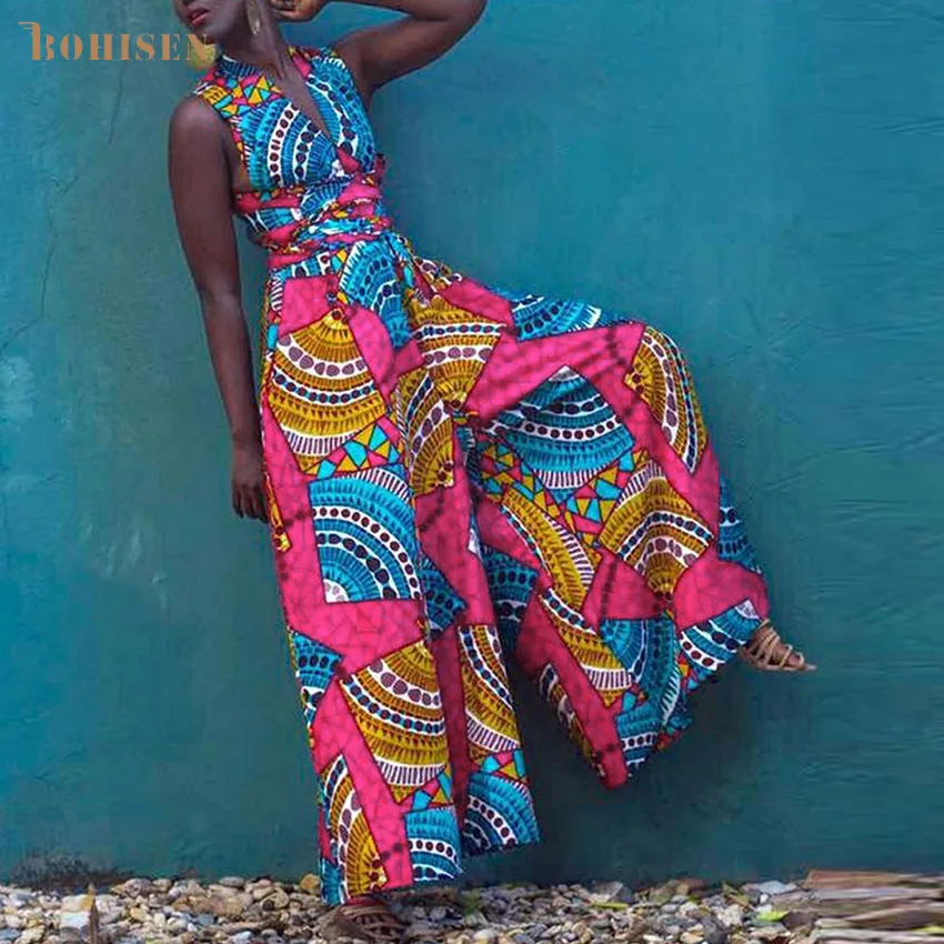 BOHISEN Dashiki African Dresses For Women Bazin Ankara Dresses Clothes Sleeveless Plus Size Afriacn Print Clothes For Women