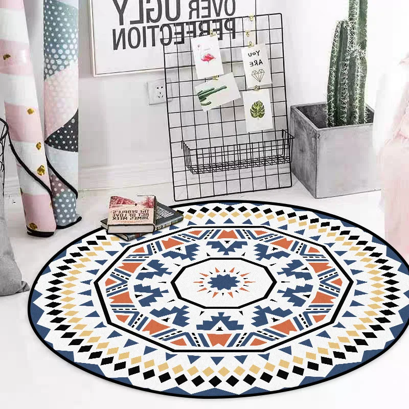 Waliicorners Blue Diamond Circle Pattern Round Carpet Bedroom Rug Nordic Decoration 5 H6d12e01158464c04adb856e19421e5a8t