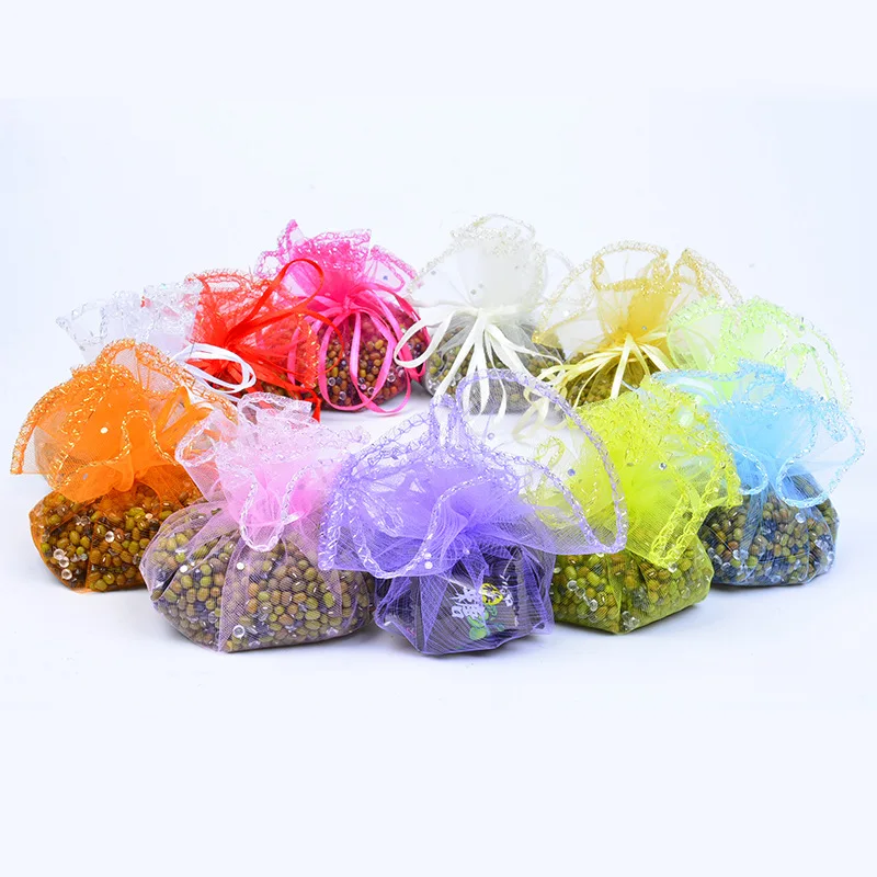 100pcs/lot 25cm Round Drawstring Organza Bags Christmas Chocolate Candy Bag Wedding Party Gift Packaging Pouches 12 Colors wholesale 50pc lot 7x9cm gold color moon star christmas bags wedding drawable organza voile gift packaging bags cheap pouches