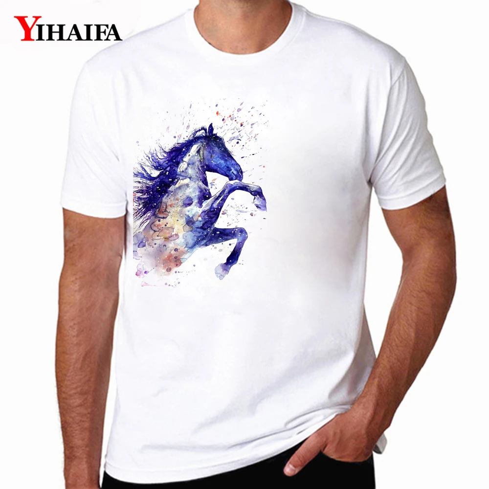 

Casual Men T-Shirt Colorful Ink Horse Graphics Tees Short Sleeve Casual Tops Mens Funny T Shirts Summer Tee