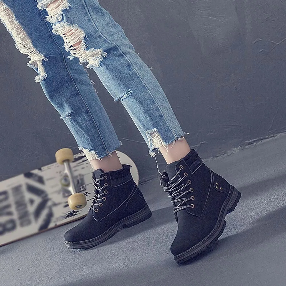 Solid Lace-up Casual Women's Short Boots Solid Color Round Toe Student Snow Boots Boots Female Women Shoes 2021#g30
