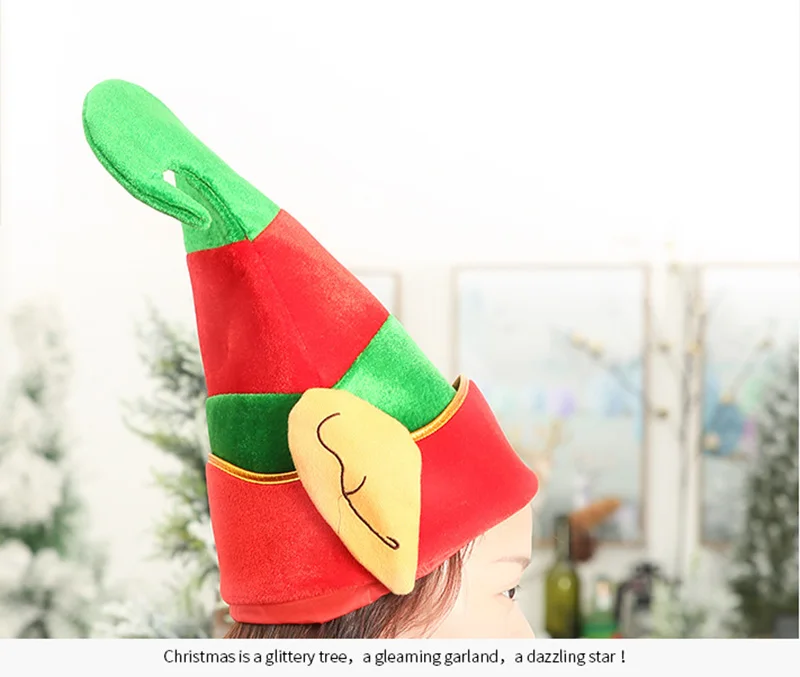 Рождественская шляпа эльфа красные и зеленые полосатые вечерние повязки на голову нетканые золотые бархатные шляпы Санты с ушками вечерние Рождественское украшение для волос