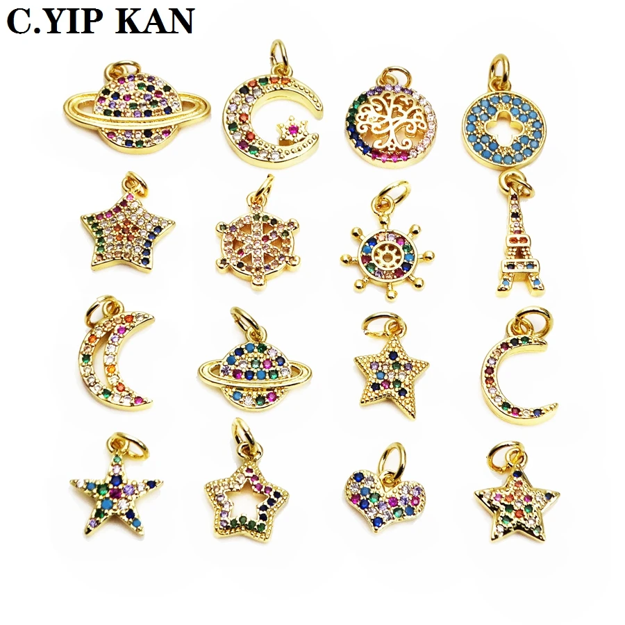 

Best-selling star small pendant universe Hot wheel charms micro zircon gold-plated pendant DIY bracelet necklace accessories