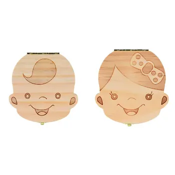 

Fallen Tooth Box Storage English Spanish RussianText Little Boy Girl Wood Case Save Milk Teeth Collection Organizer Holder