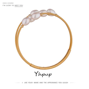 

Yhpup High Quality Natural Pearls Handmade Bracelet 18 K Metal Gold Copper Bracelet Bangle Women Bracelet for Female Accessories